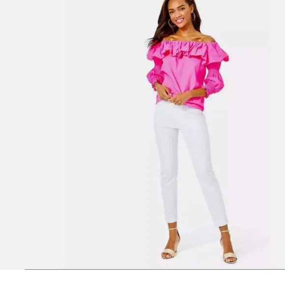 Lilly Pulitzer Kelly Textured Ankle Length Skinny Pants Resort White - Picture 2 of 13